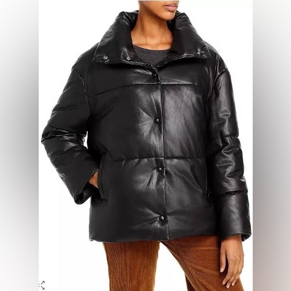 BAGATELLE.NYC Oversize Faux Leather Puffer Jacket, black, size Small - Picture 12 of 13